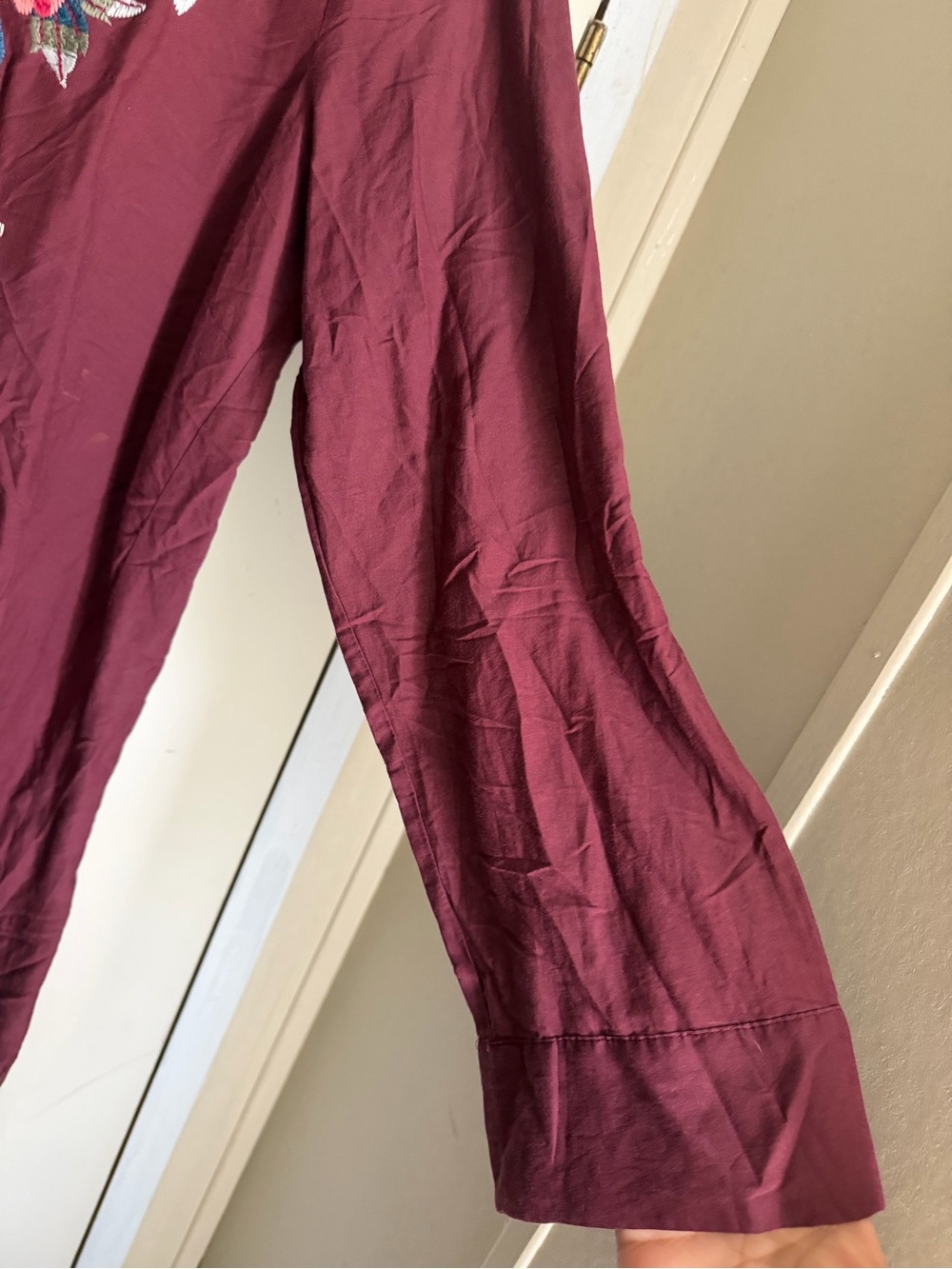 Johnny Was Tunic Top‎ Womens M Embroidered Floral Boho Burgundy cotton/silk - Picture 3 of 10